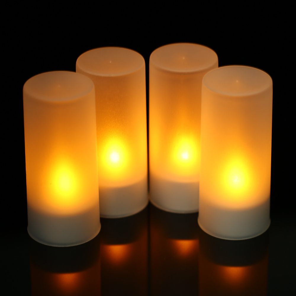 4Pcs Realistic Bright Flameless Led Tealight Candle Battery Light Up Candle With Frosted Cups Rechargeable Led Tealight Candles