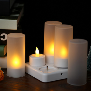 4Pcs Realistic Bright Flameless Led Tealight Candle Battery Light Up Candle With Frosted Cups Rechargeable Led Tealight Candles