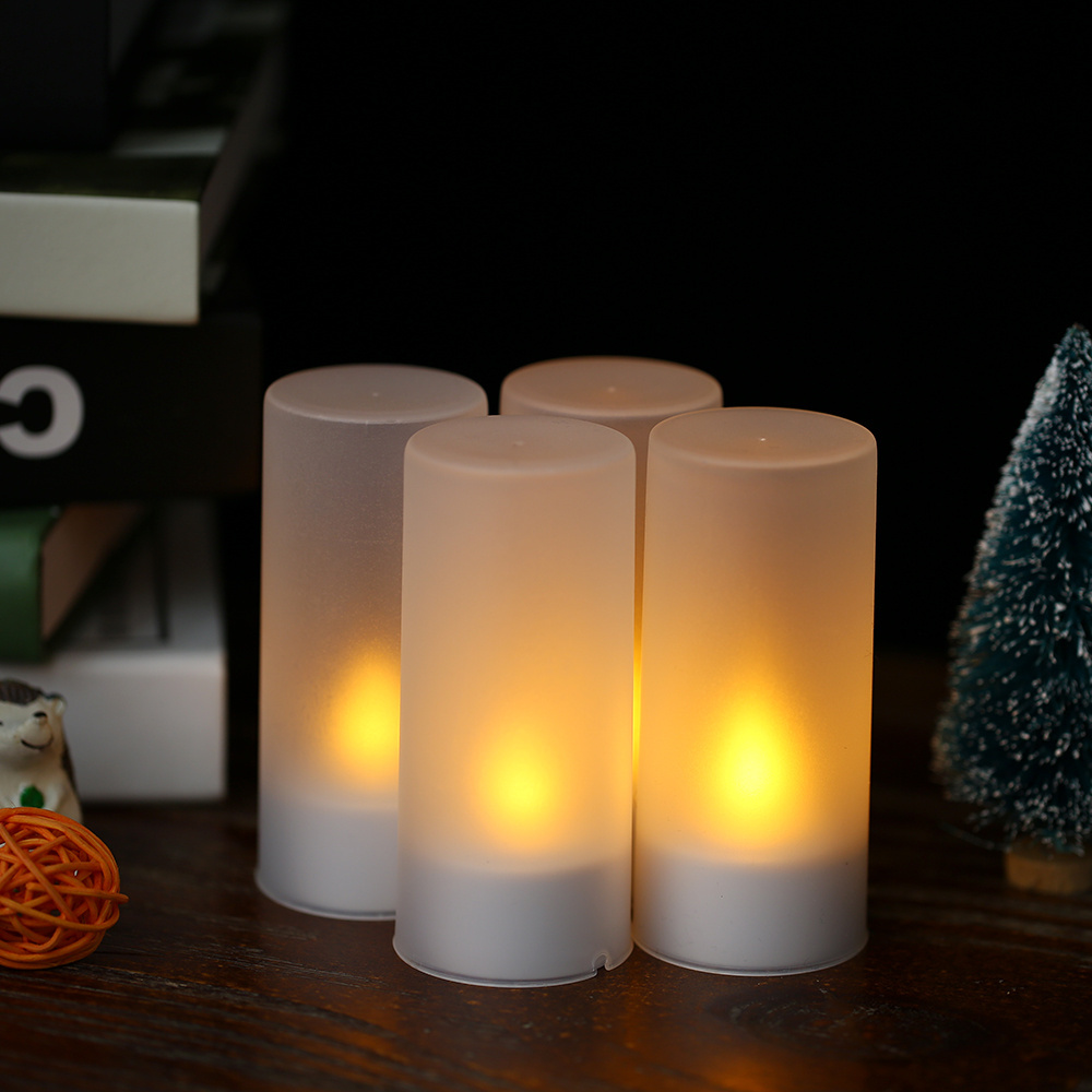 4Pcs Realistic Bright Flameless Led Tealight Candle Battery Light Up Candle With Frosted Cups Rechargeable Led Tealight Candles