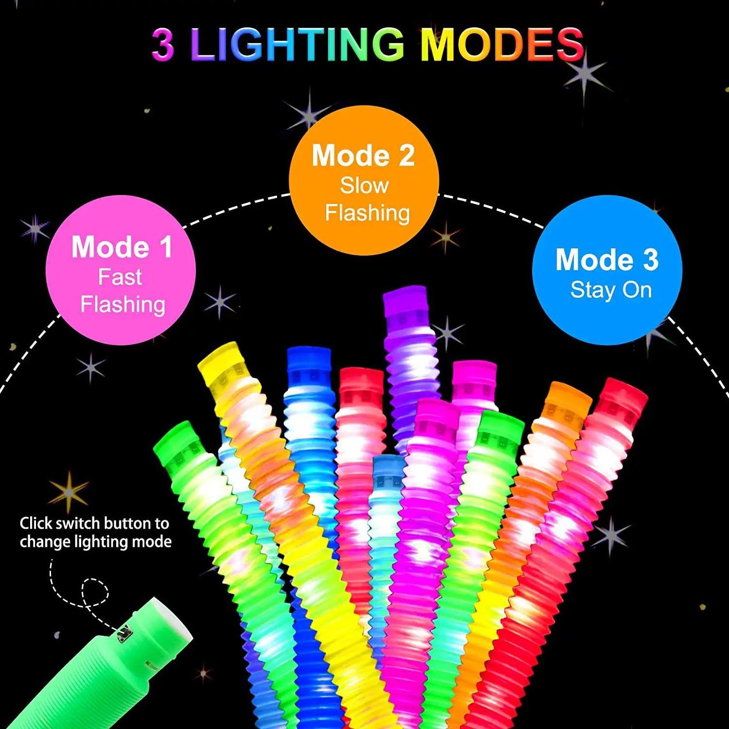 Cool Bendable Led Light Up Pop Tube Fidget Sensory Toys Sets Magic Pop Tubes With Light