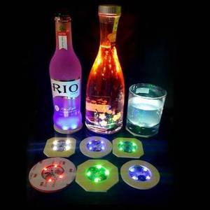 Custom Size Led Glowing Coasters Luminous Bottle Stickers Coasters For Party Bar Colorful Led Light Cup Coaster