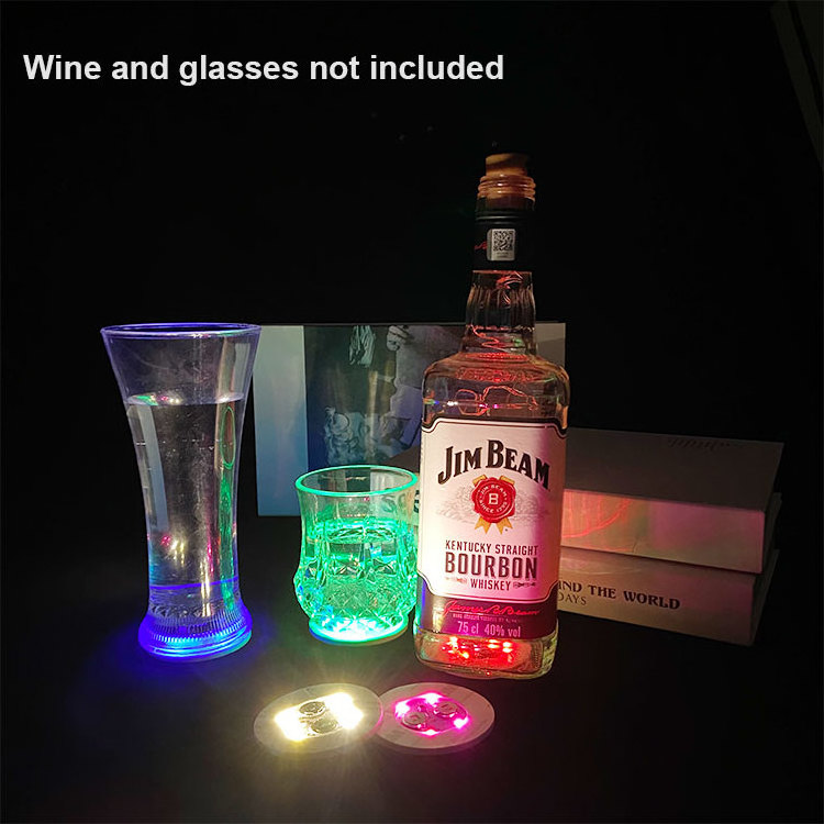 Custom Colorful Glow In Dark Led Cup Coaster Flashing Cup Bottle Light Up Wine Led Light Sticker For Bar Wine Bottle Drinks