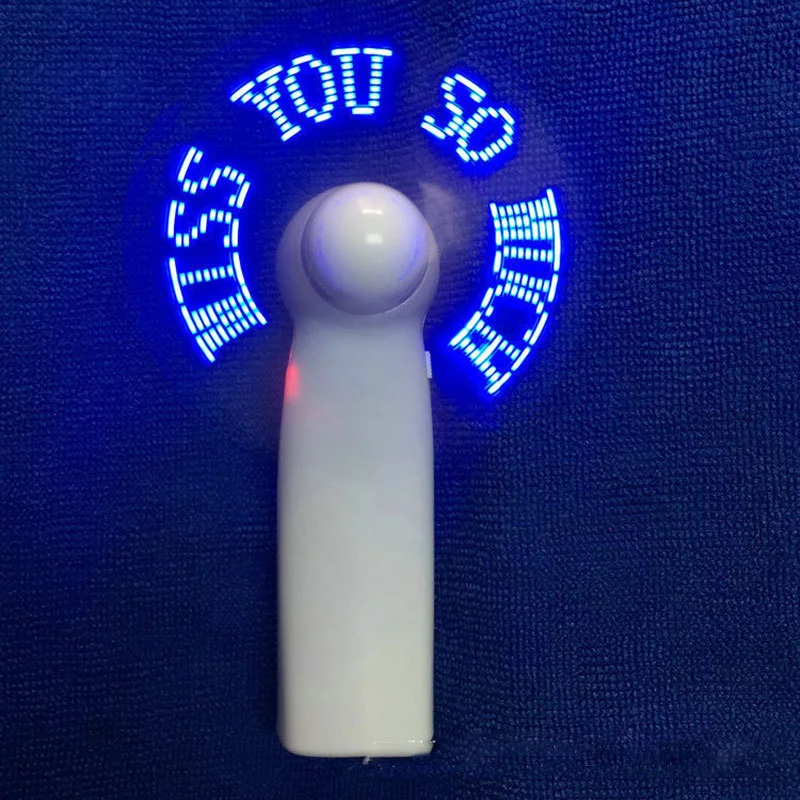 Led Custom Message Mini Handheld Fan Electric Led Light Up Fan Programmable Led Flashing Message Mini Fan