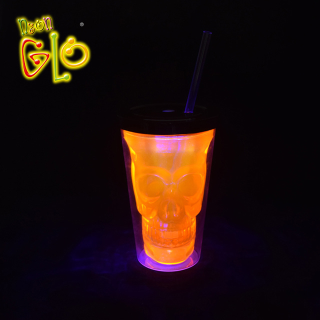 LED Flashing Skull Cup Light Up Double Wall Tumbler with Straw