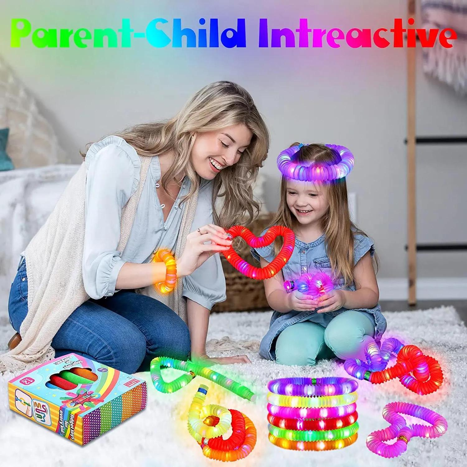 Cool Bendable Led Light Up Pop Tube Fidget Sensory Toys Sets Magic Pop Tubes With Light