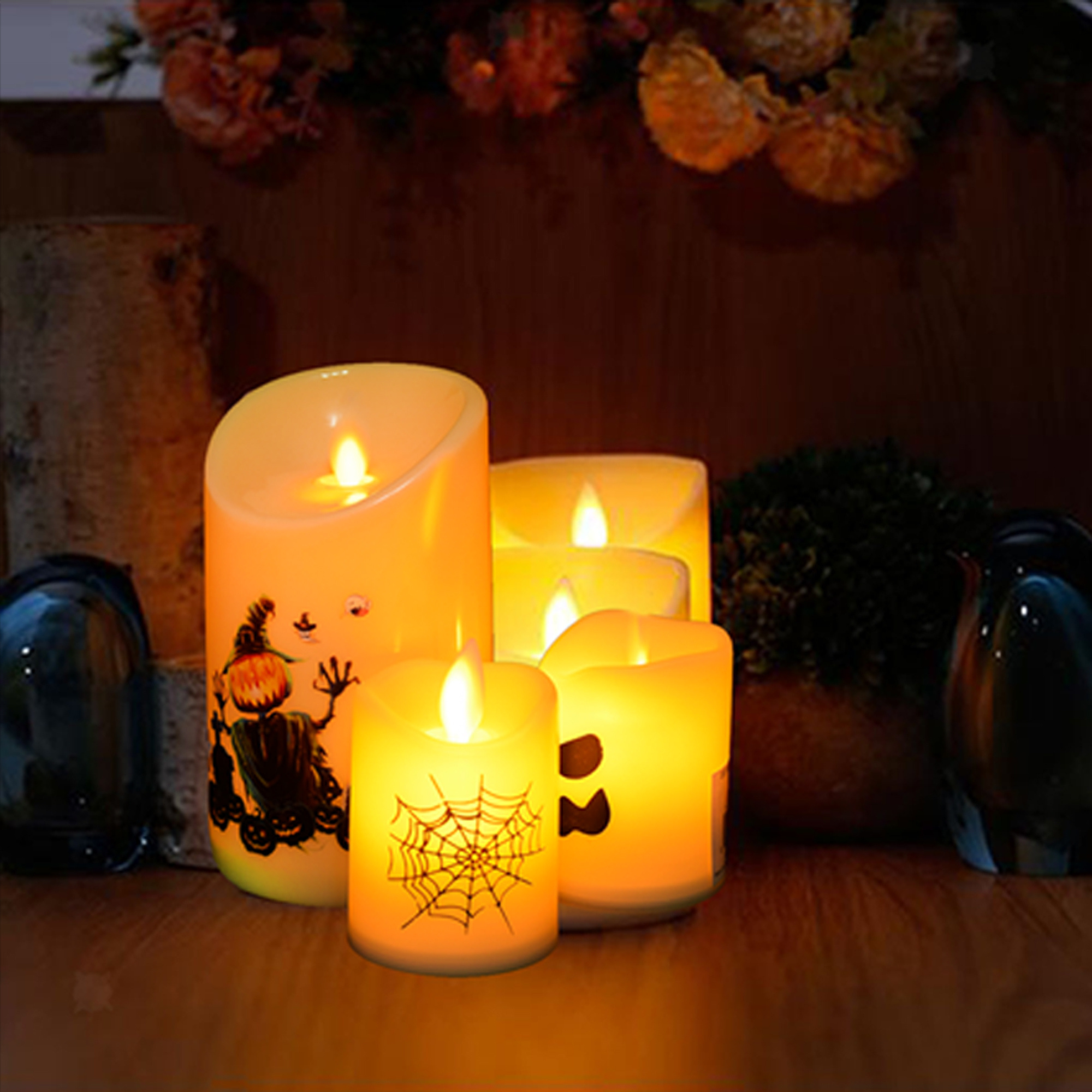 Neon-Glo White Ivory Wax No Drip Pillar Candles With Timer Led Candle Set