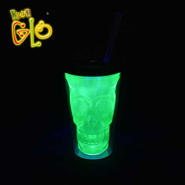 LED Flashing Skull Cup Light Up Double Wall Tumbler with Straw