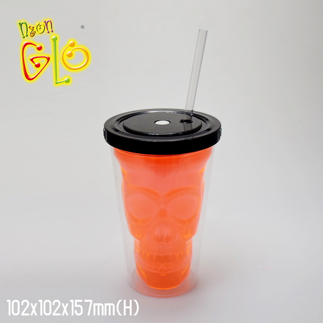 LED Flashing Skull Cup Light Up Double Wall Tumbler with Straw