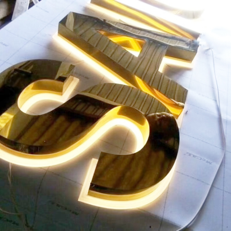 Custom Business Sign Led Logo Backlit Gold Metal Letters Sign Advertising Shop Outdoor Branding Salon Sign For Business