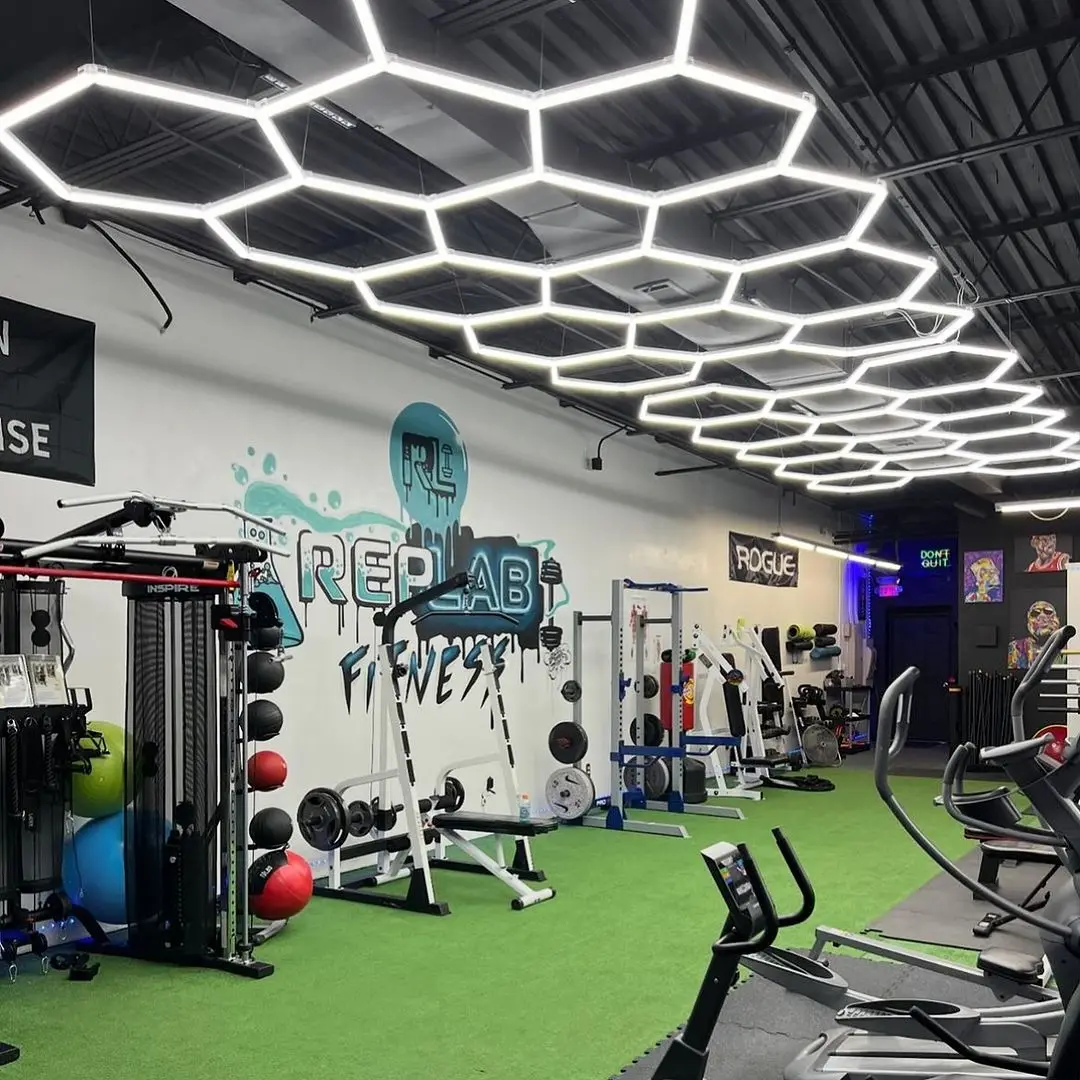 Free Design led hexagonal lights Custom hexagonal led light for Auto Detail Shop Barber Shop Hall Gym