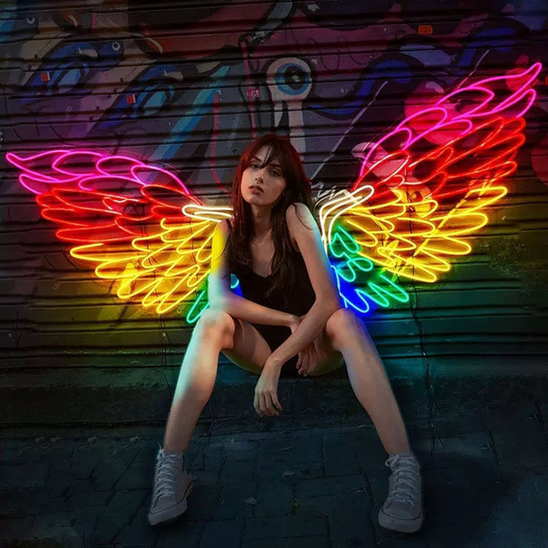 Wall Art 3D Wings Happy Birthday Neon Sign Angle Wings Neon Sign For Wall Bedroom