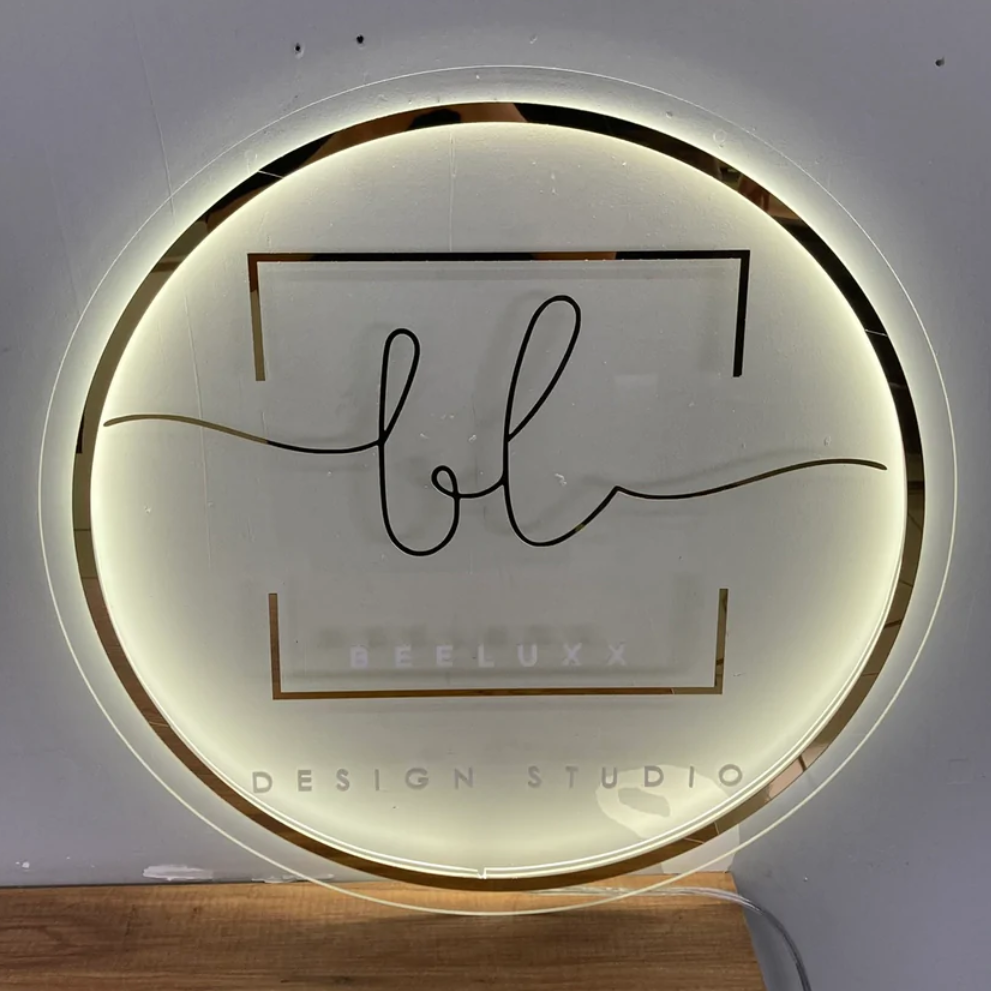 Custom Business Logo Name Sign 3D Mirror Gold Logo Neon Light Signs Acrylic Logo Business Stickers Wall Workshop