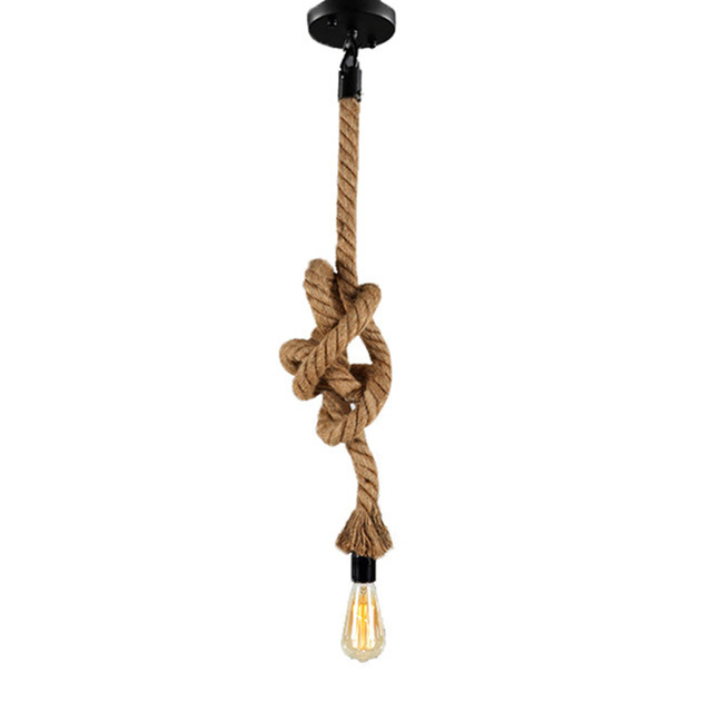 Retro Hemp Rope Pendant Lights Industrial Rattan Hanging Lamp with Edison Led Bulbs