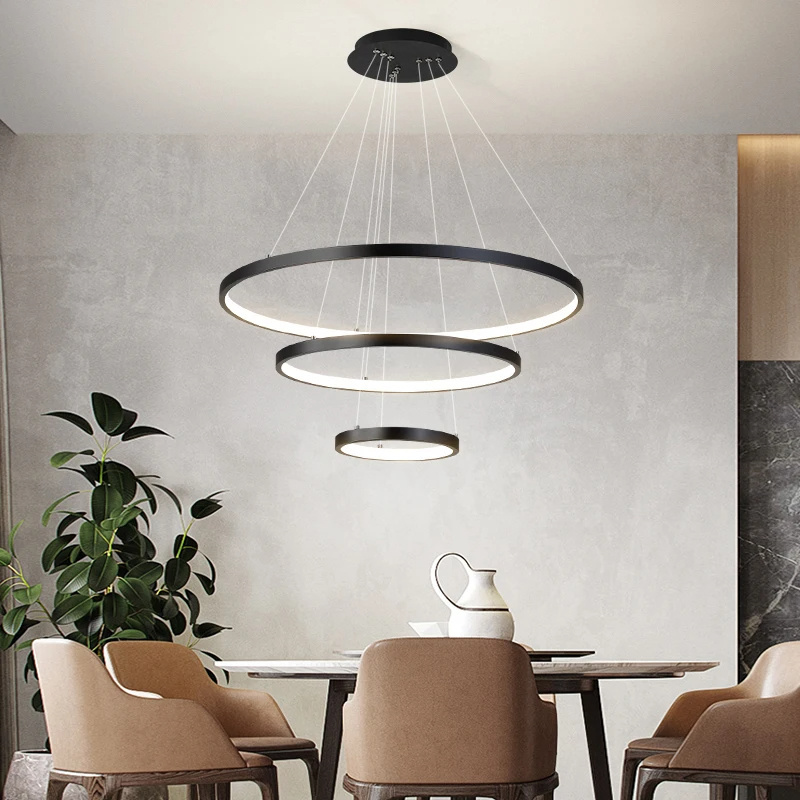 Modern Circular Ring Hanging Ceiling Lights Bedroom Living Room Villa Decorative Pendant Light 3 Ring Acrylic LED Chandelier