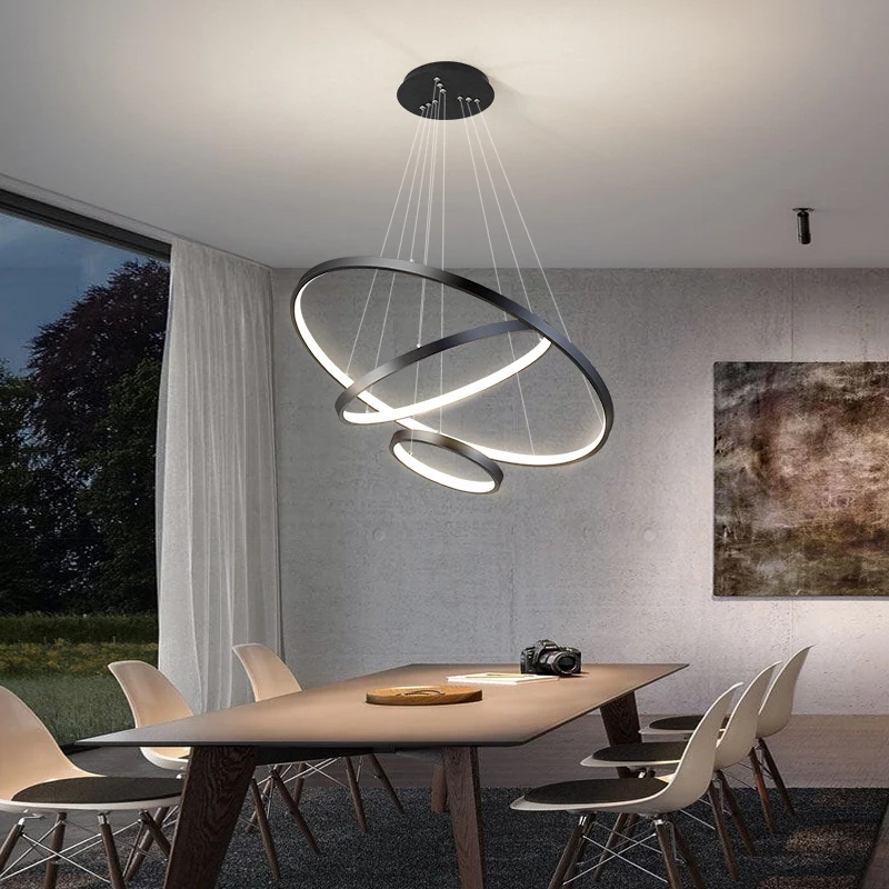 Modern Circular Ring Hanging Ceiling Lights Bedroom Living Room Villa Decorative Pendant Light 3 Ring Acrylic LED Chandelier