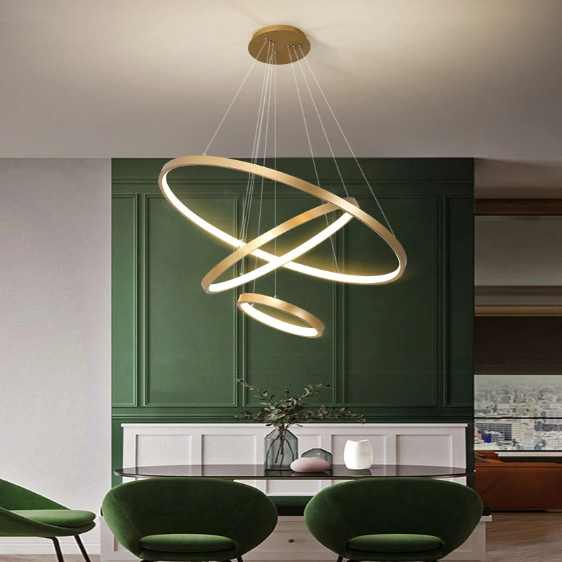 Modern Circular Ring Hanging Ceiling Lights Bedroom Living Room Villa Decorative Pendant Light 3 Ring Acrylic LED Chandelier