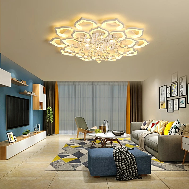 Indoor Lighting Fixtures Modern Flower Crystal LED Ceiling Chandeliers Light