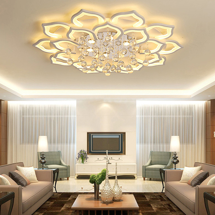 Indoor Lighting Fixtures Modern Flower Crystal LED Ceiling Chandeliers Light