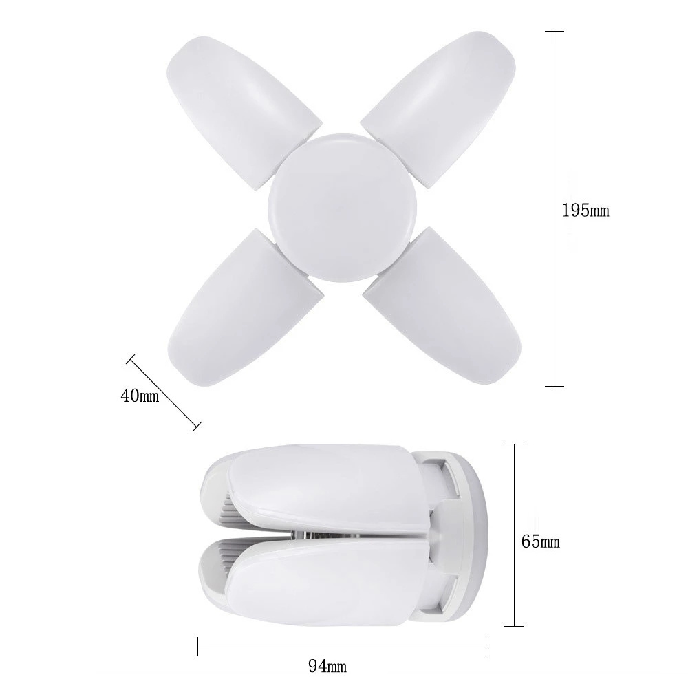 E27 Bulb Fan Blade Timing 28W Foldable Led Ceiling Garage Light