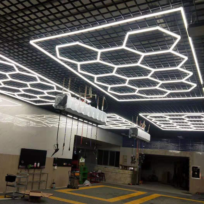 Custom Designed Car Detailing Honeycomb Design Hexagon Ceiling Led Garage Hex Lights