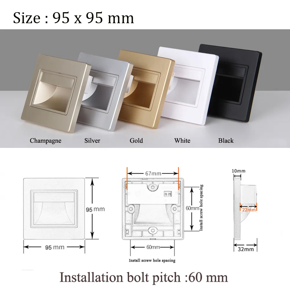 Neonlap 86*86MM 1.5W Recessed Footlight Corridor Square Wall Lamp Step Light Indoor LED Stair Lighting With Motion Sensor