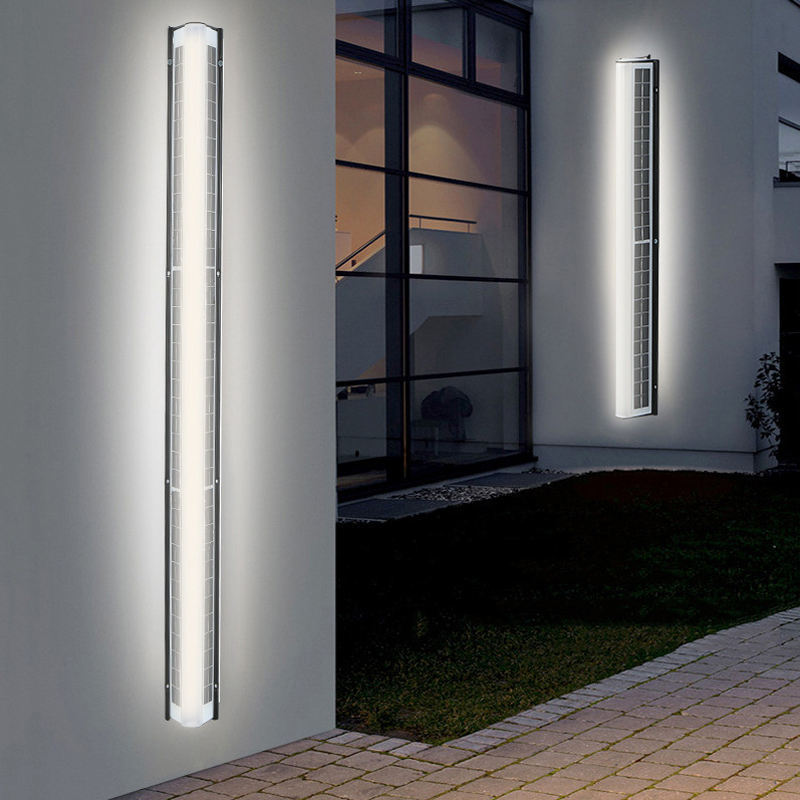 IP65 Solar Long Exterior Wall Lamp Garden Villa Remote Control Acrylic White Linear Outdoor Wall Mount Solar Lights