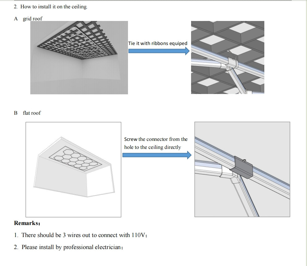 Customized Dropshipping Car Detailing Work Lights 110V 220V Garage Ceiling LED Honeycomb Hexagonal Light