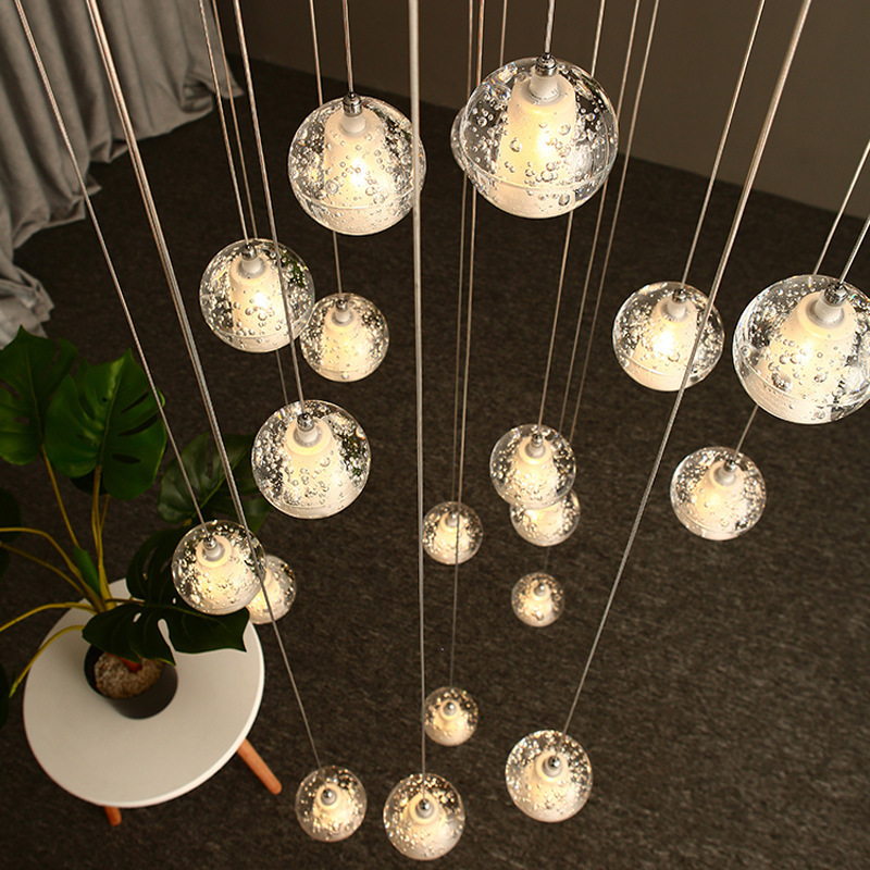 Modern Crystal Glass Ball LED Pendant Lights Fixtures Multiple Staircase Lamps Bar Hanging Lamp