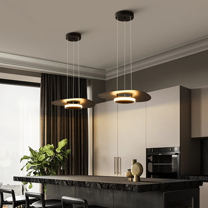 110V-230V Modern Acrylic Ring Led Pendant Light Black Chandelier