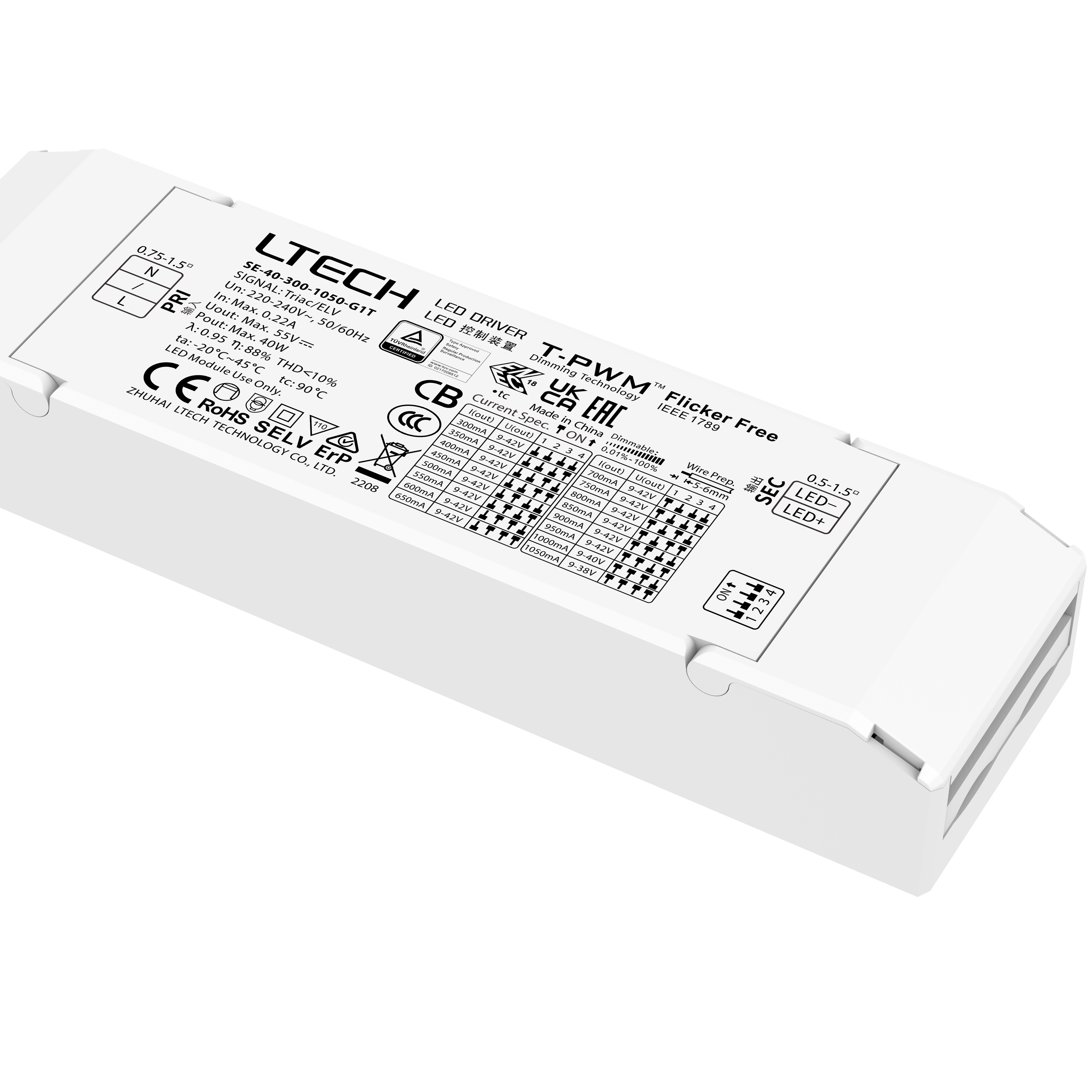 Ltech Small size and light weight LED Driver 30w 40w Triac Dimmable LED Driver SE-40-300-1050-G1T