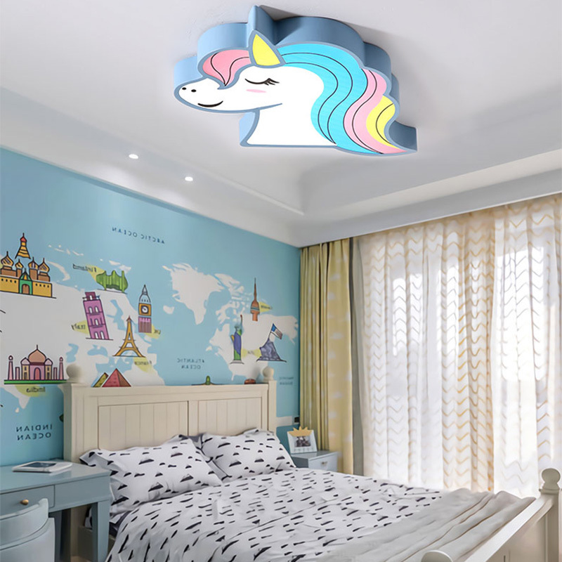 Kids Bedroom light with remote control cartoon lampshade children room cute ceiling lamp unicorn decor child room