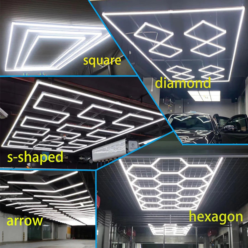 Customized Dropshipping Car Detailing Work Lights 110V 220V Garage Ceiling LED Honeycomb Hexagonal Light