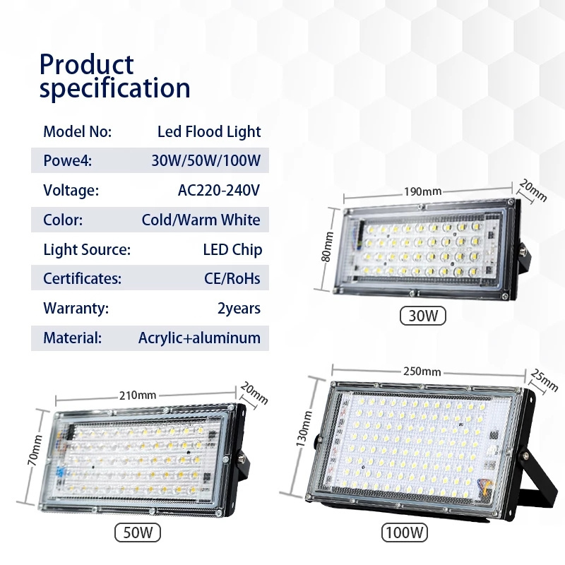 AC 85-265V Football Tennis Court Work Lamp 50W LED Outdoor Flood Light