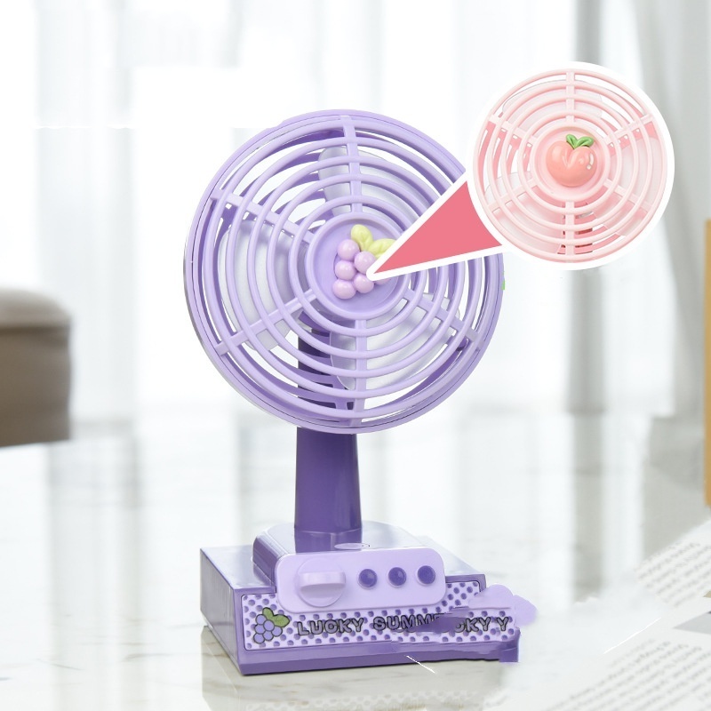 New Retro style printed base three levels strong wind light sound Cartoon fruit printed desktop small fan