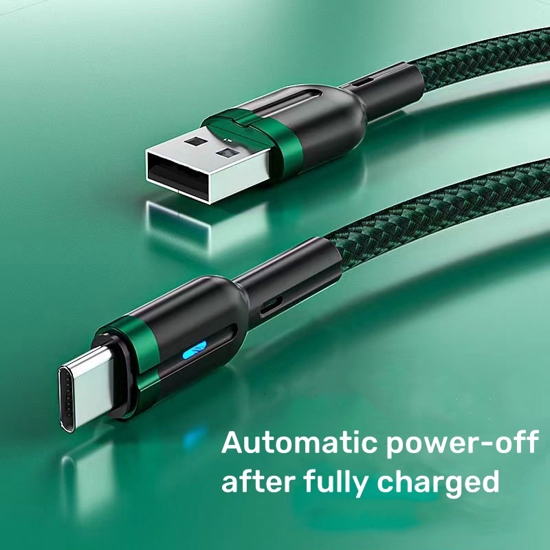 1.2M Smart Automatic Power-off USB Charging Data Cable with Breathing Light Indicator USB Type C Cable