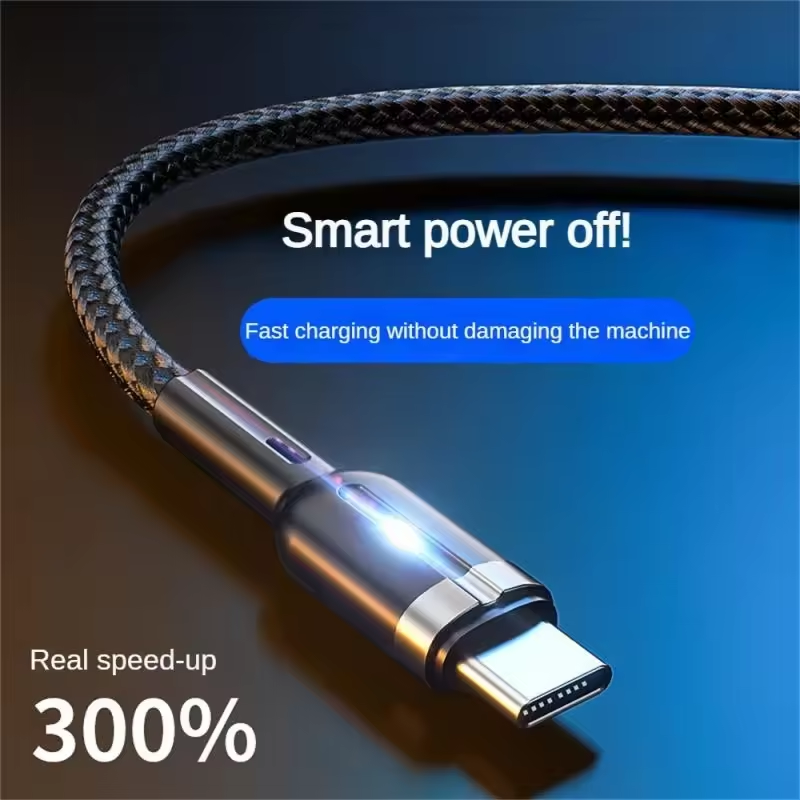 1.2M Smart Automatic Power-off USB Charging Data Cable with Breathing Light Indicator USB Type C Cable