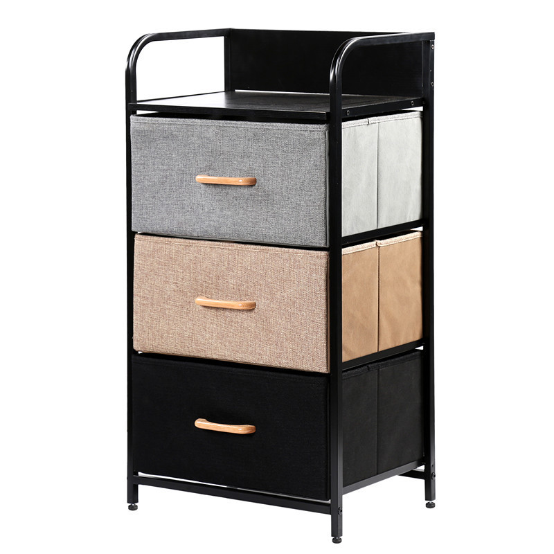 Multifunctional Wooden Top Metal Frame Bedroom Foldable Fabric Dresser Storage Tower