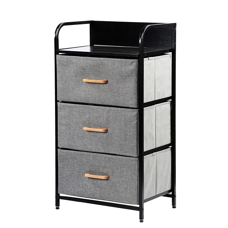 Multifunctional Wooden Top Metal Frame Bedroom Foldable Fabric Dresser Storage Tower