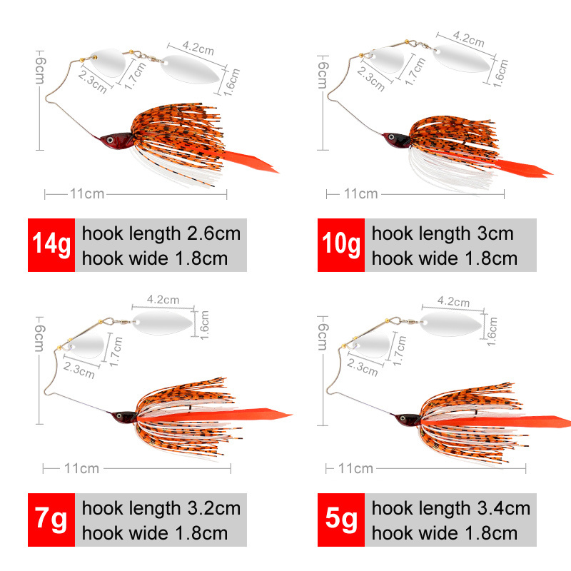 Artificial Buzz Bait High Quality Metal Head Rubber Skirt Lure Trolling Spinner Bait Lure Fishing, Bass Fishing Spinner Lures