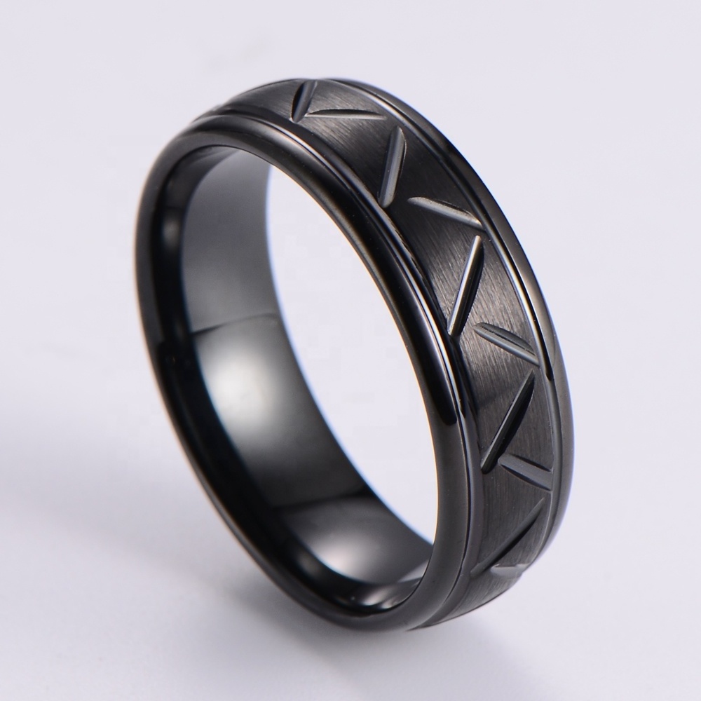 New Style Black Tire Pattern Tungsten Carbide Rings 6MM/8MM Fashion Brushed Wedding Rings For Men