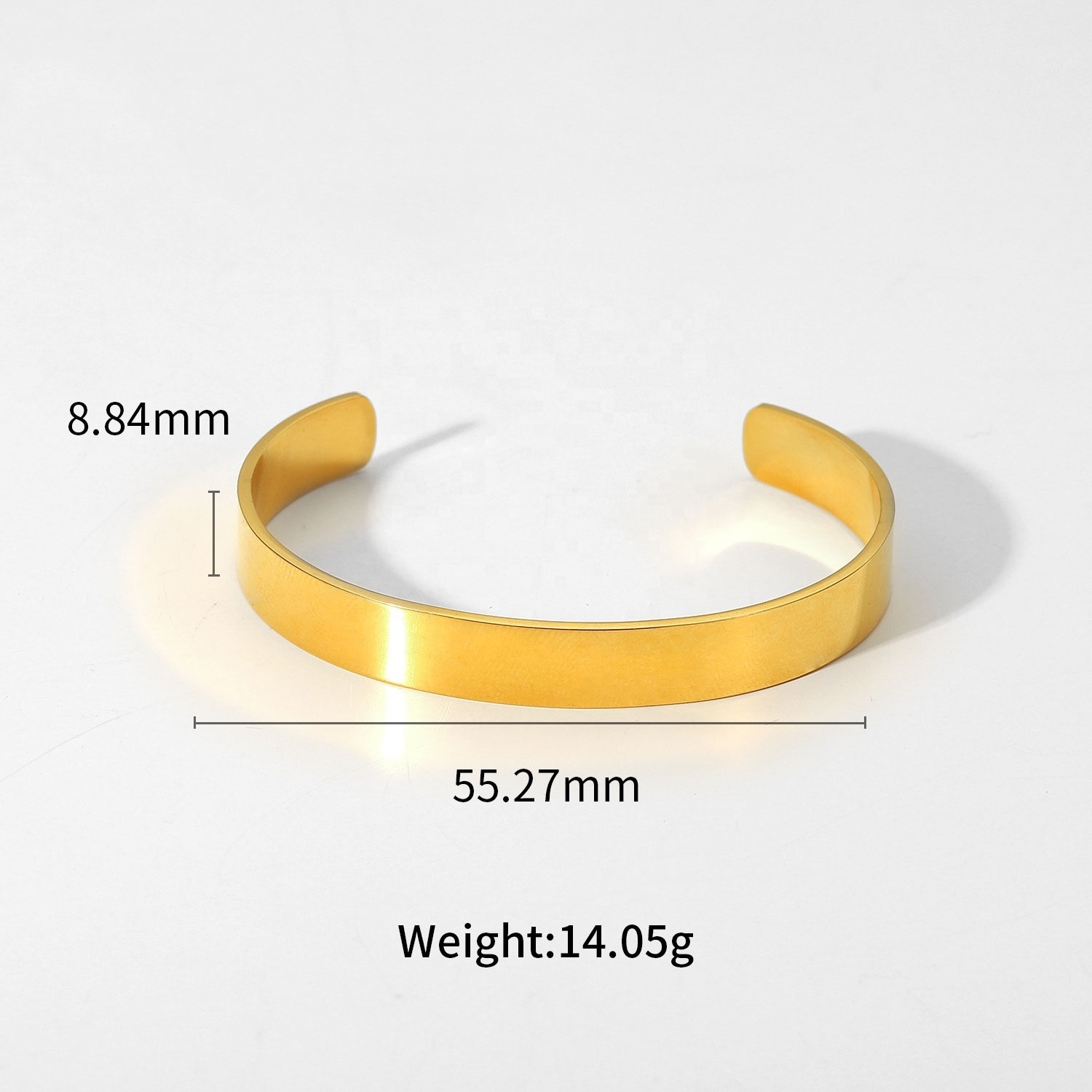 C Shape High Quality Minimalist 18K Gold Plated Stainless Steel Classic Engraving Cuff Bangle Bracelet Custom Made