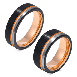 NJ Tungsten Jewelry 6mm 8mm Tungsten Carbide Brushed Mens Black And Rose Gold Wedding Bands