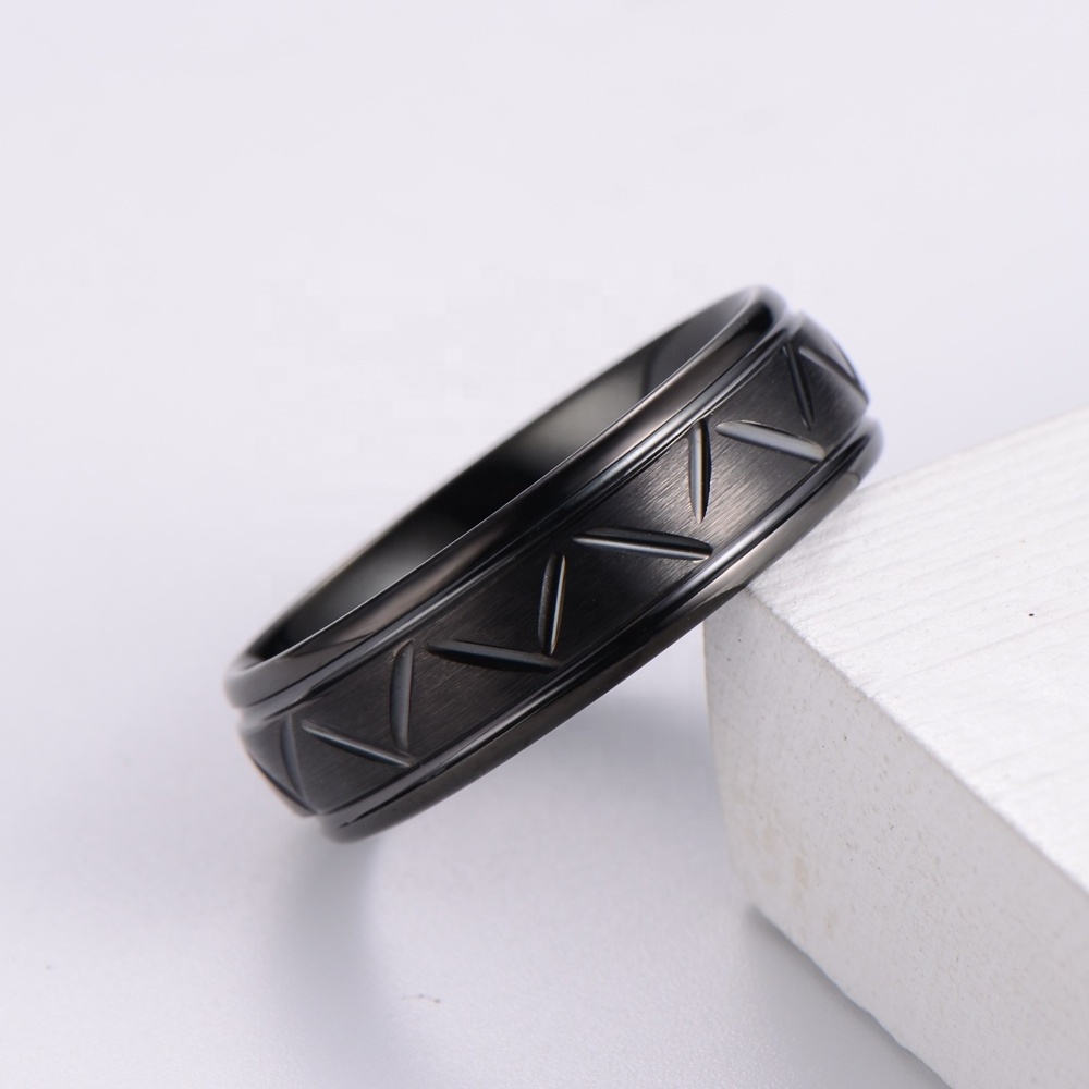 New Style Black Tire Pattern Tungsten Carbide Rings 6MM/8MM Fashion Brushed Wedding Rings For Men