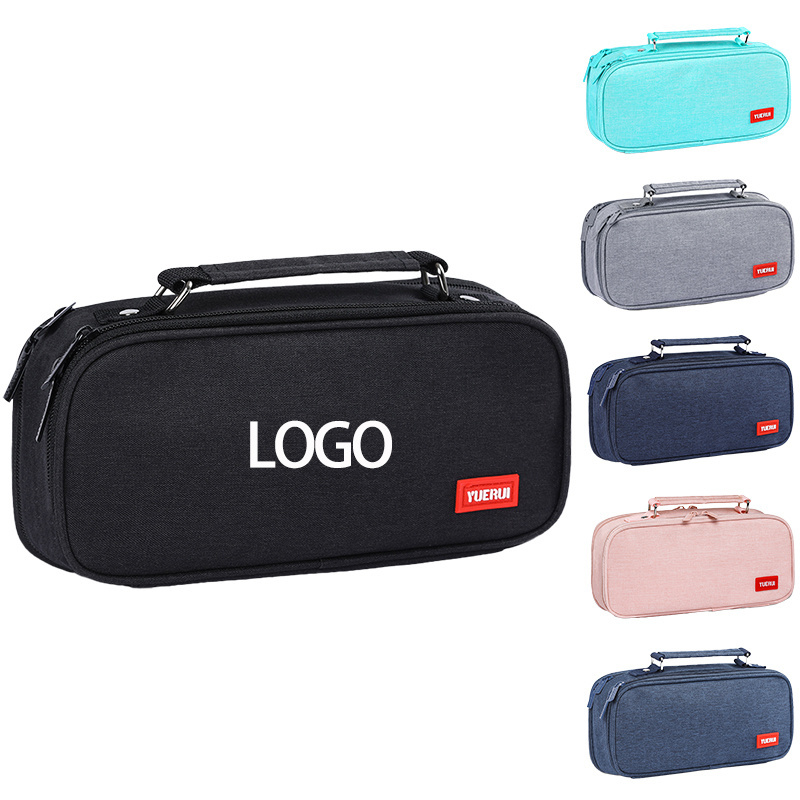 custom logo School Pencil Case Double Zipper Compartments Pen stationery bags Handheld large Capacity pencil case for girls