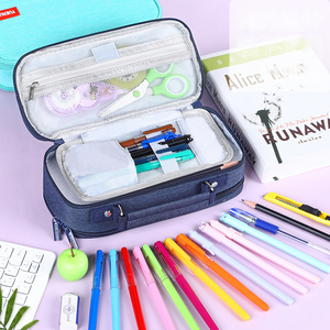 custom logo School Pencil Case Double Zipper Compartments Pen stationery bags Handheld large Capacity pencil case for girls