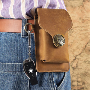 Wholesale crazy horse Phone men utility belt pouch key retro Leather Fanny Pack Waist Bag with Smoke Cigarette Case Holder