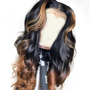 Factory Price 10A grade Virgin Human Hair Wig Ombre Piano Color Full Lace Highlight Wig 13x4