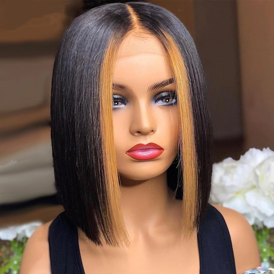 Affordable price two color ombre straight wig 100%  human hair transparent lace wigs for black women glueless