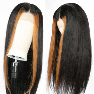 Affordable price two color ombre straight wig 100%  human hair transparent lace wigs for black women glueless