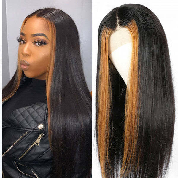 Affordable price two color ombre straight wig 100%  human hair transparent lace wigs for black women glueless